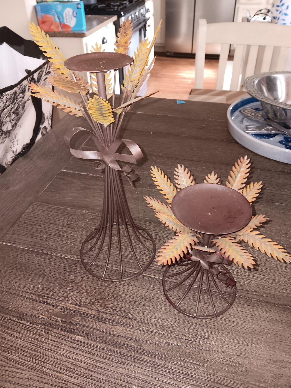 Brown and Gold Wheat Bouquet Candle Holders